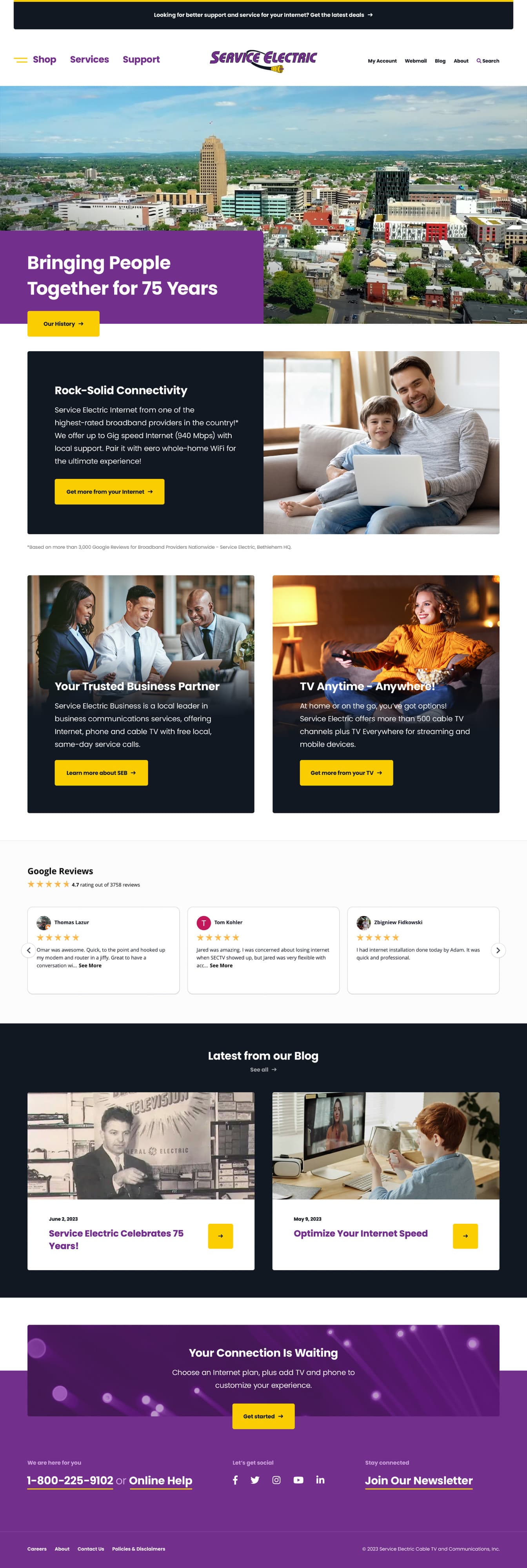 Service Electric Cable TV & Communications Homepage Design