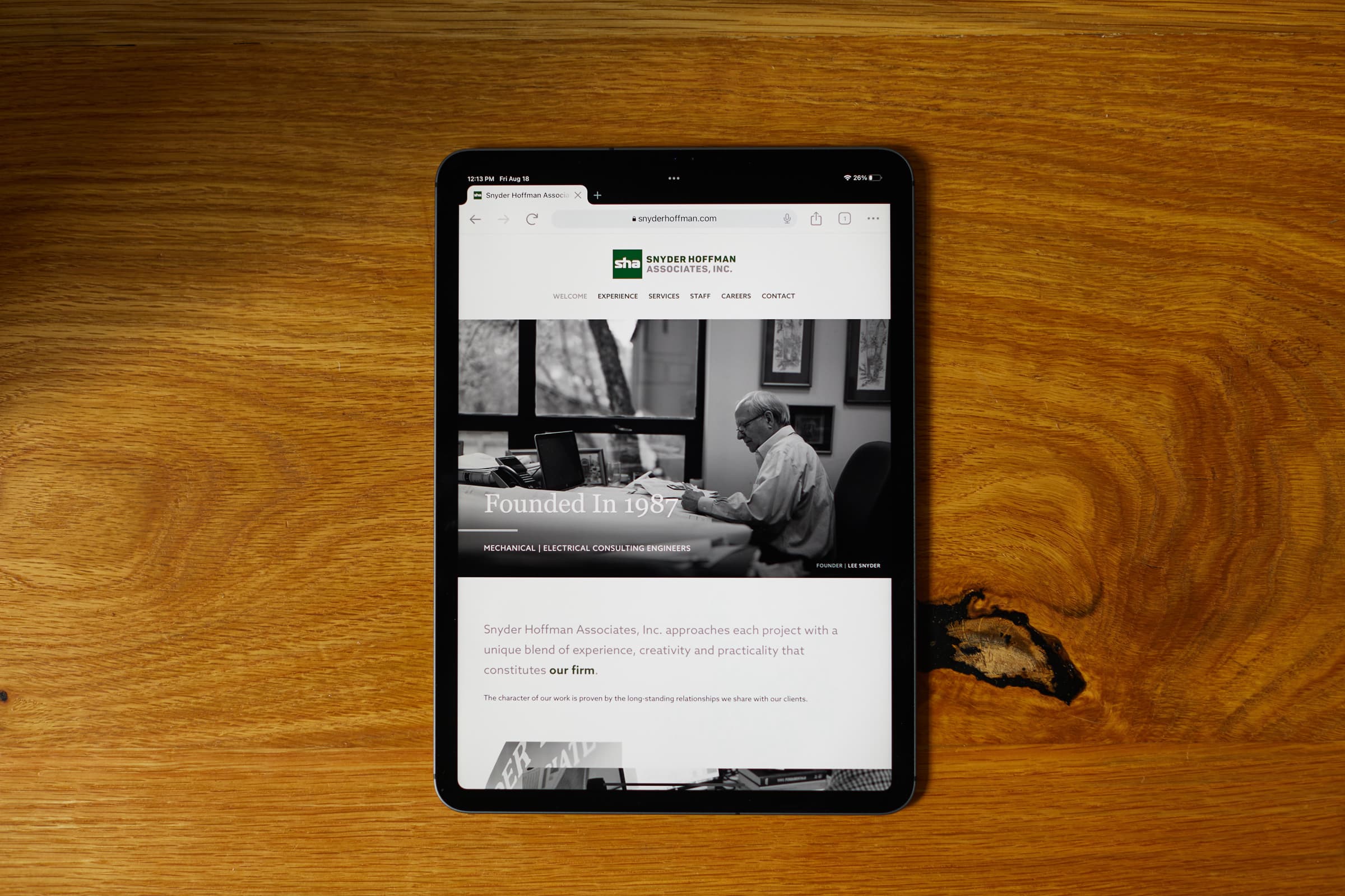 Website design for engineering firm Snyder Hoffman Associates